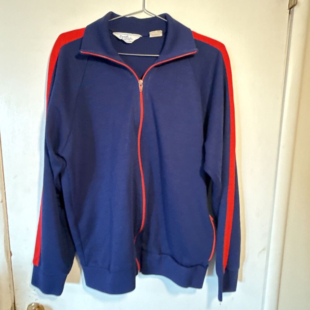 Vintage 70's/80's Court Casual Track Zip Jacket Blue/Red | Men's Large